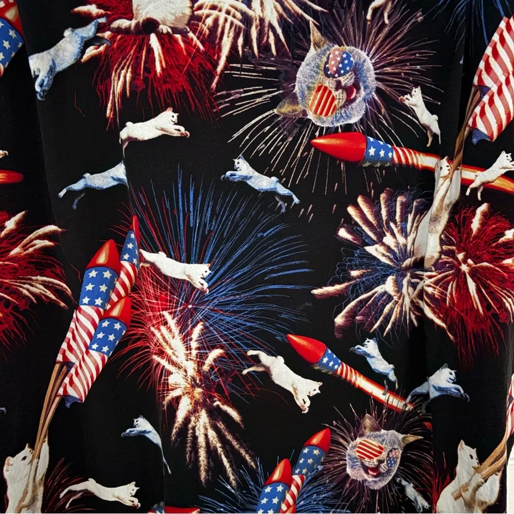 Patriotic Cat Fireworks George XL Shirt - E Furibus Unum Party Top - Picture 5 of 7